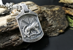 Медальон Волк со змеем - Серебро (4 см)